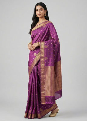 Purple Kanjivaram Silk Saree With Blouse Piece