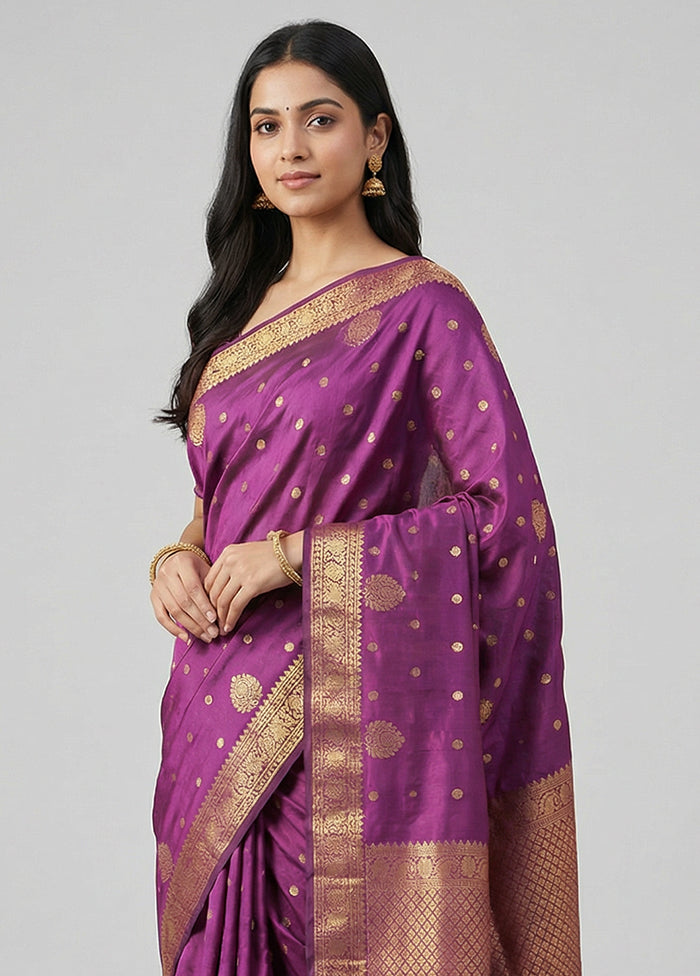 Purple Kanjivaram Silk Saree With Blouse Piece