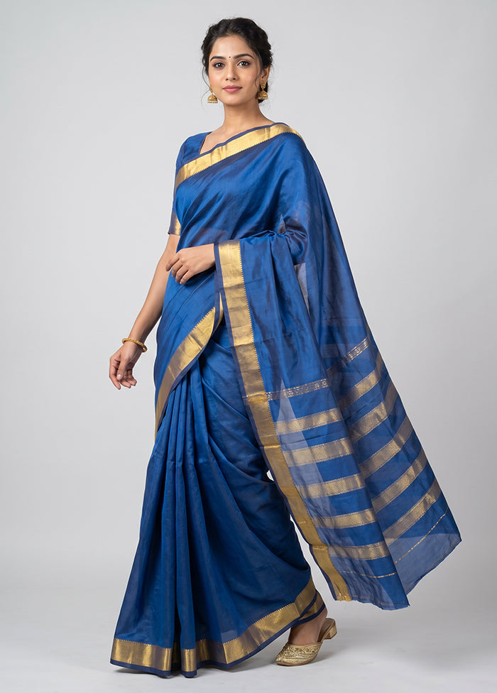Blue Kanjivaram Silk Saree With Blouse Piece