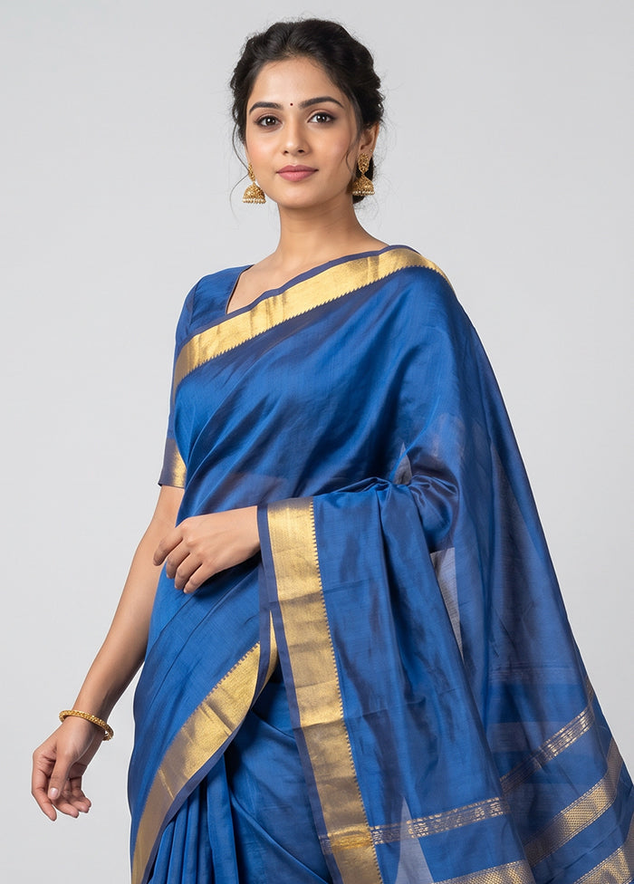 Blue Kanjivaram Silk Saree With Blouse Piece