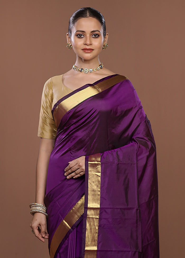 Purple Kanjivaram Silk Saree With Blouse Piece