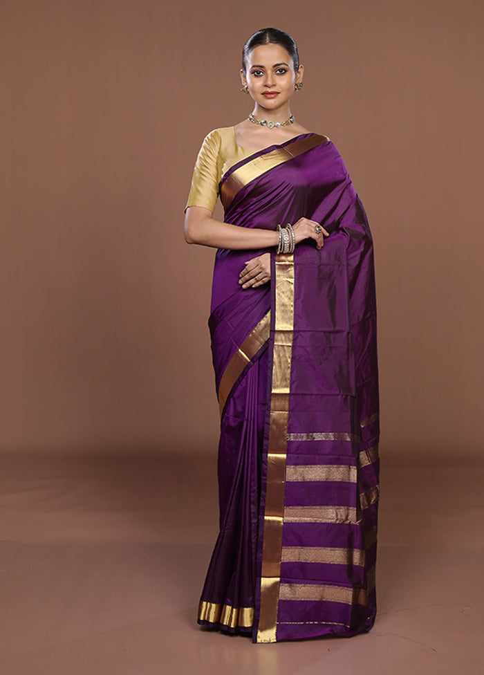 Purple Kanjivaram Silk Saree With Blouse Piece