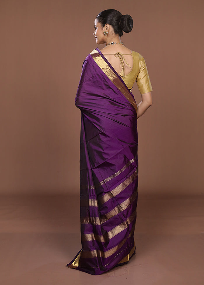 Purple Kanjivaram Silk Saree With Blouse Piece