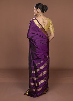 Purple Kanjivaram Silk Saree With Blouse Piece