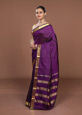 Purple Kanjivaram Silk Saree With Blouse Piece