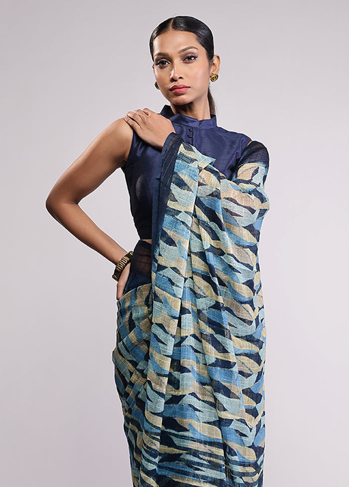 Blue Chiffon Silk Saree With Blouse Piece