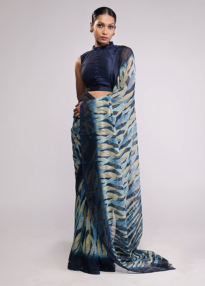 Blue Chiffon Silk Saree With Blouse Piece