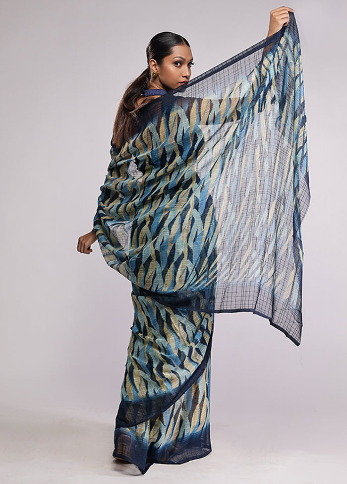 Blue Chiffon Silk Saree With Blouse Piece