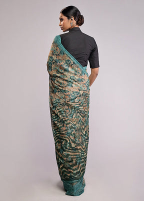 Blue Chiffon Silk Saree With Blouse Piece