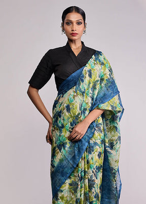 Green Chiffon Silk Saree With Blouse Piece