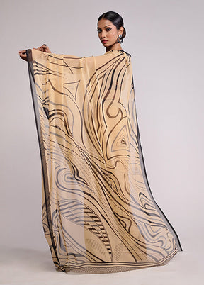 Cream Chiffon Silk Saree With Blouse Piece