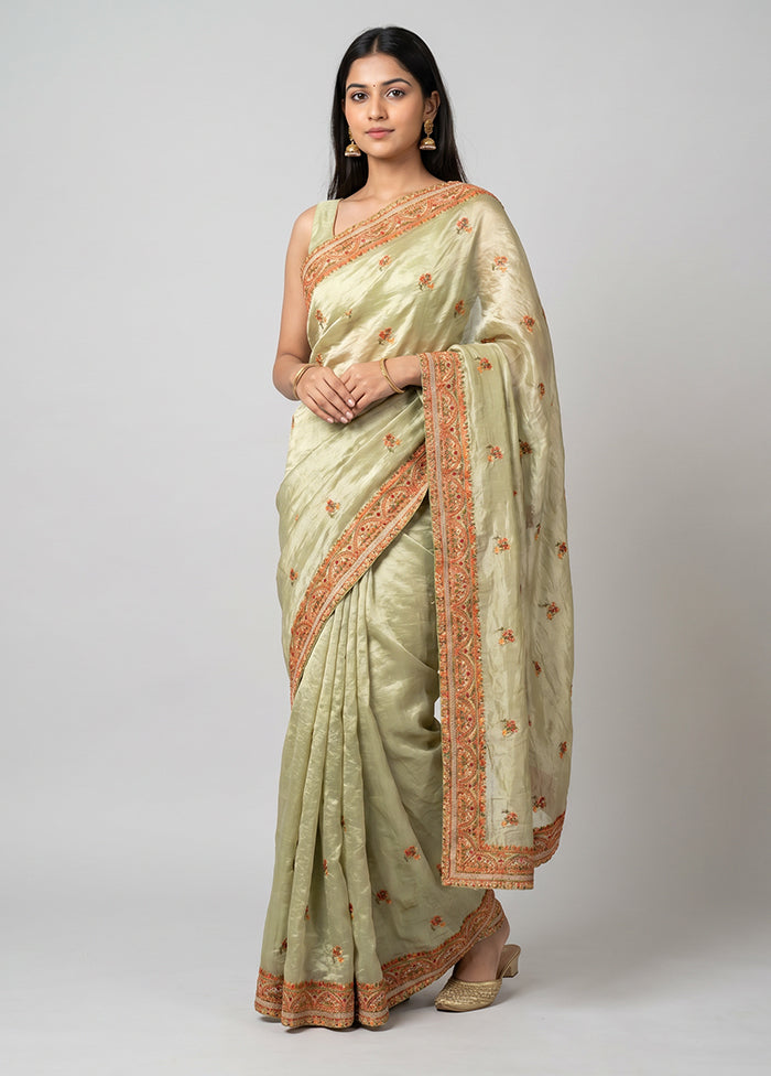 Cream Crushed Tissue Saree With Blouse Piece