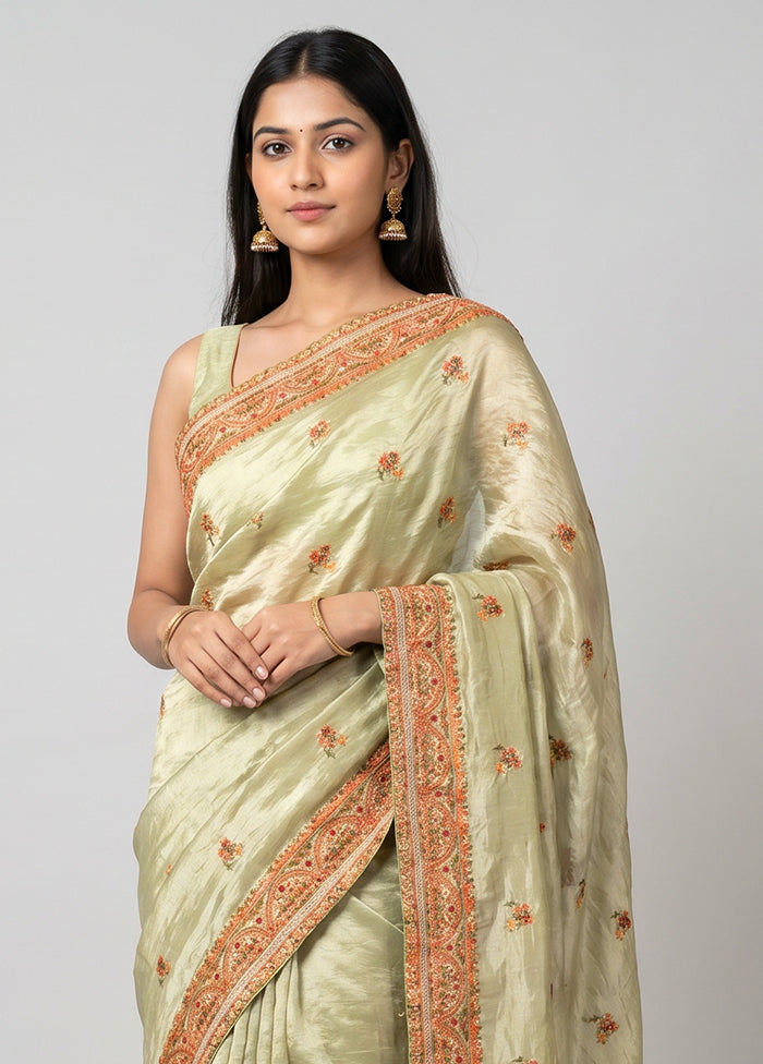 Cream Crushed Tissue Saree With Blouse Piece