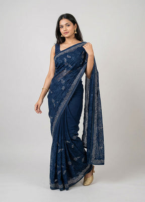 Blue Chiffon Silk Saree With Blouse Piece