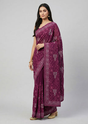 Purple Chiffon Silk Saree With Blouse Piece