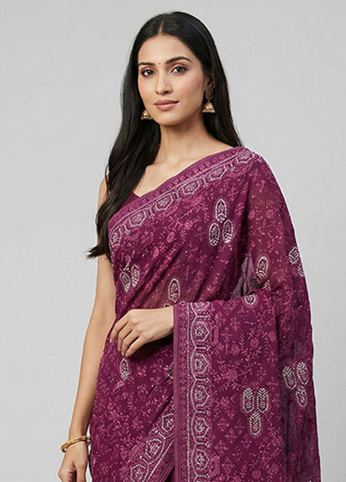 Purple Chiffon Silk Saree With Blouse Piece