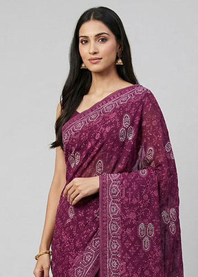 Purple Chiffon Silk Saree With Blouse Piece