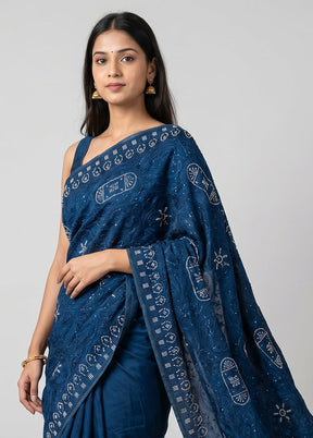 Blue Chiffon Silk Saree With Blouse Piece