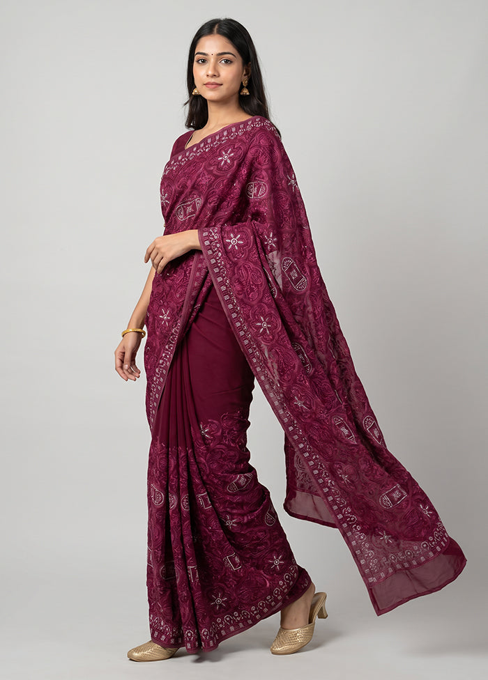 Purple Chiffon Silk Saree With Blouse Piece