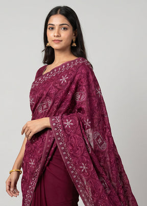 Purple Chiffon Silk Saree With Blouse Piece