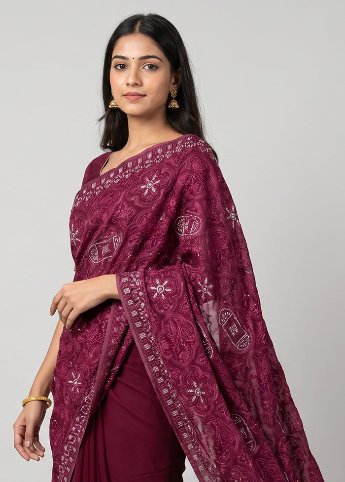 Purple Chiffon Silk Saree With Blouse Piece