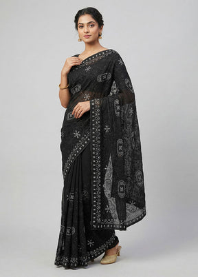 Black Chiffon Silk Saree With Blouse Piece