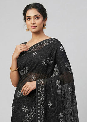 Black Chiffon Silk Saree With Blouse Piece