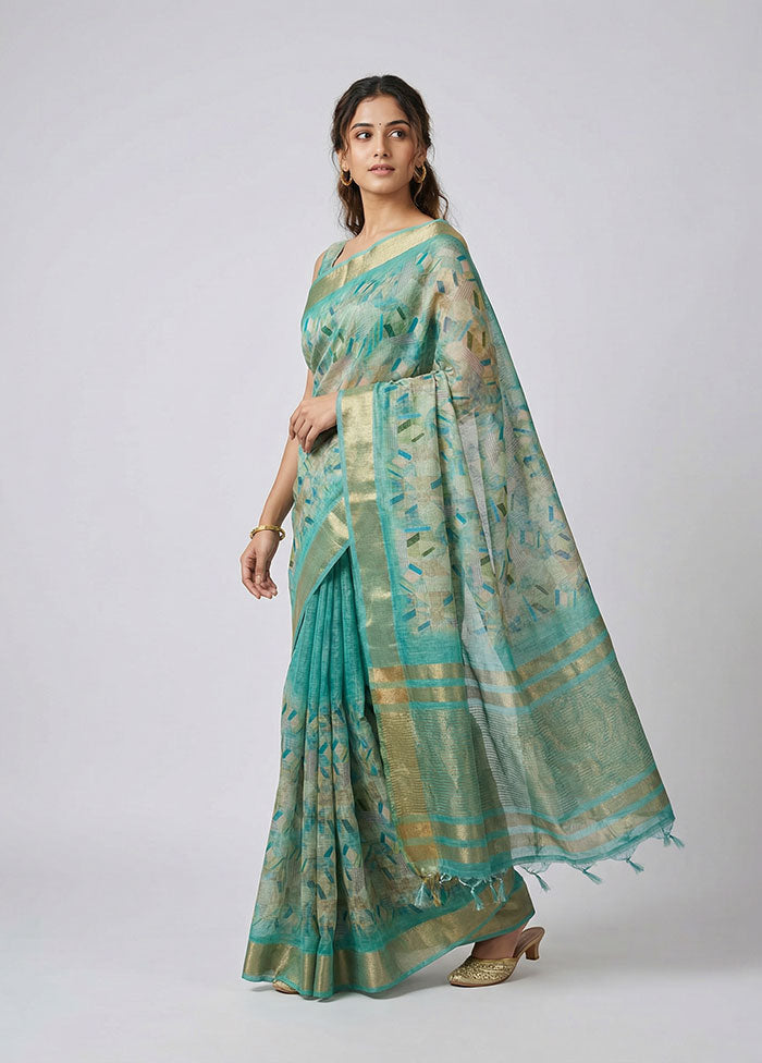 Cream Linen Silk Saree With Blouse Piece