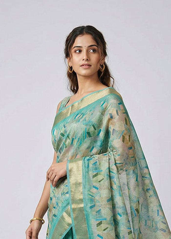 Cream Linen Silk Saree With Blouse Piece