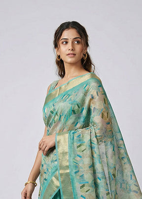 Cream Linen Silk Saree With Blouse Piece