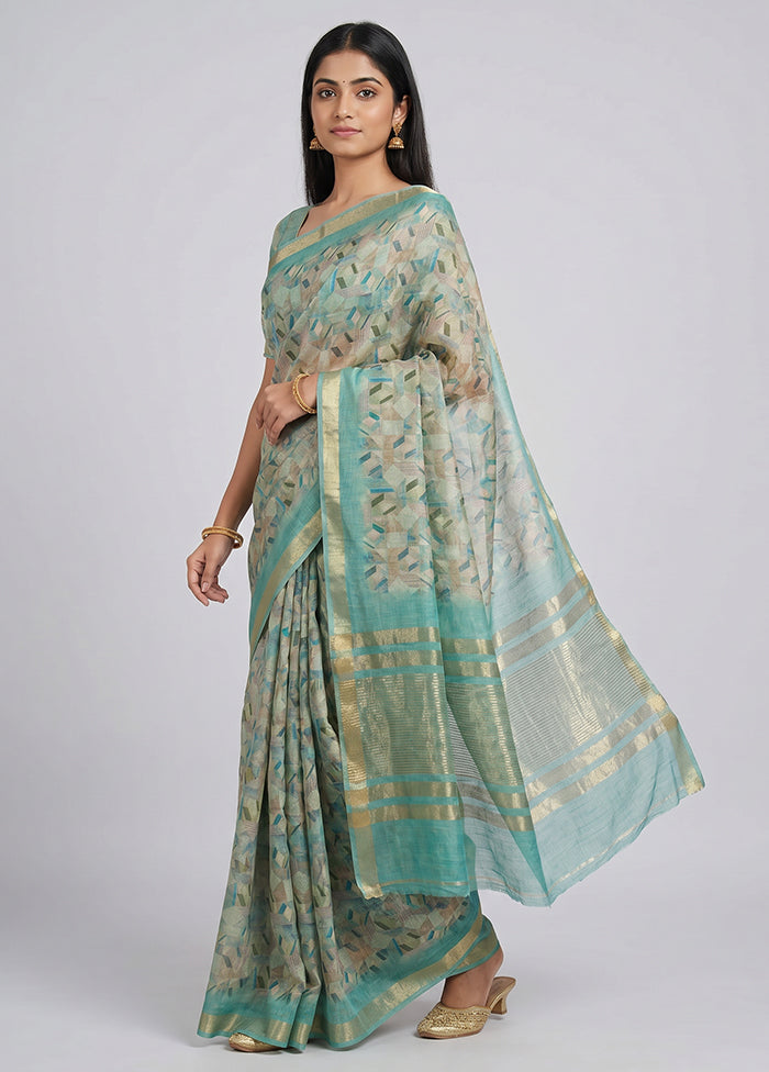 Cream Linen Silk Saree With Blouse Piece