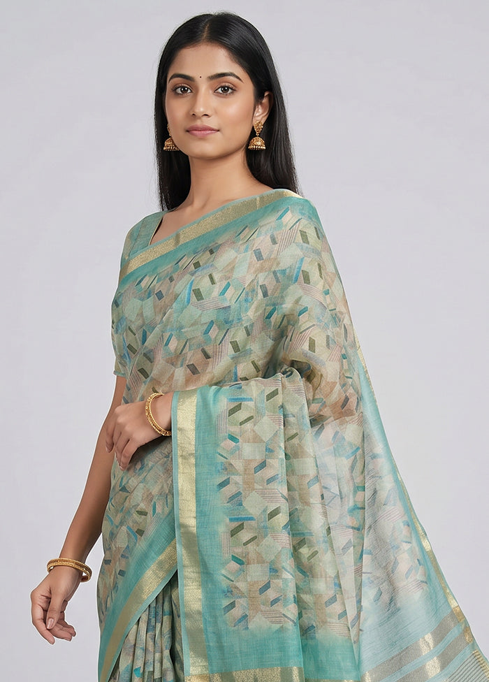 Cream Linen Silk Saree With Blouse Piece