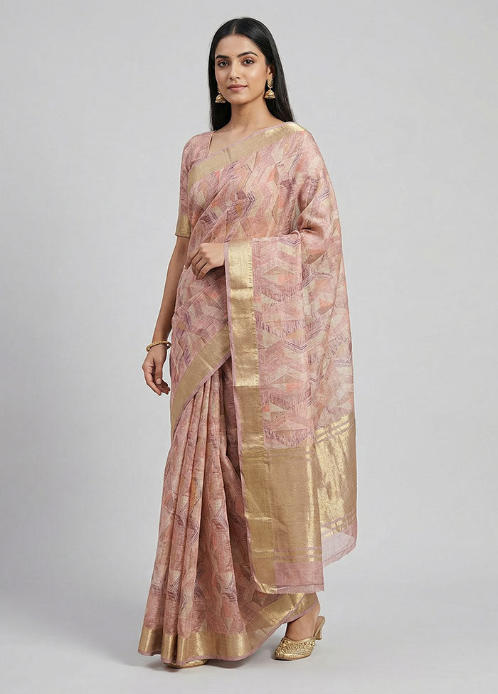 Pink Linen Silk Saree With Blouse Piece