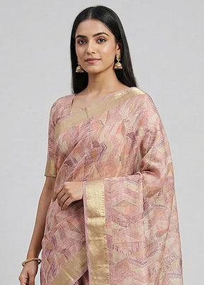 Pink Linen Silk Saree With Blouse Piece