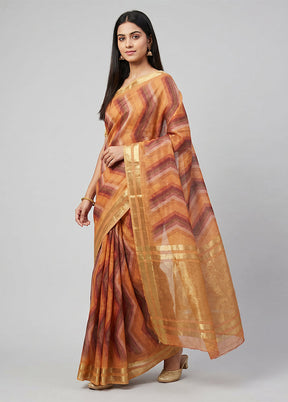 Yellow Linen Silk Saree With Blouse Piece