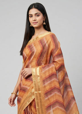 Yellow Linen Silk Saree With Blouse Piece