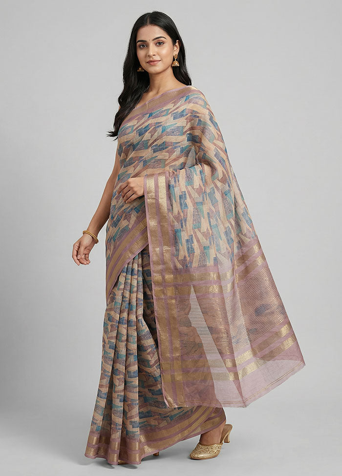 Purple Linen Silk Saree With Blouse Piece