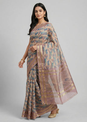 Purple Linen Silk Saree With Blouse Piece
