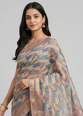 Purple Linen Silk Saree With Blouse Piece