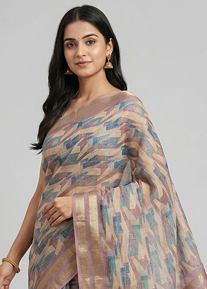 Purple Linen Silk Saree With Blouse Piece