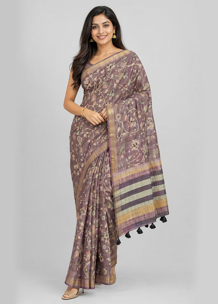 Brown Tussar Silk Saree With Blouse Piece