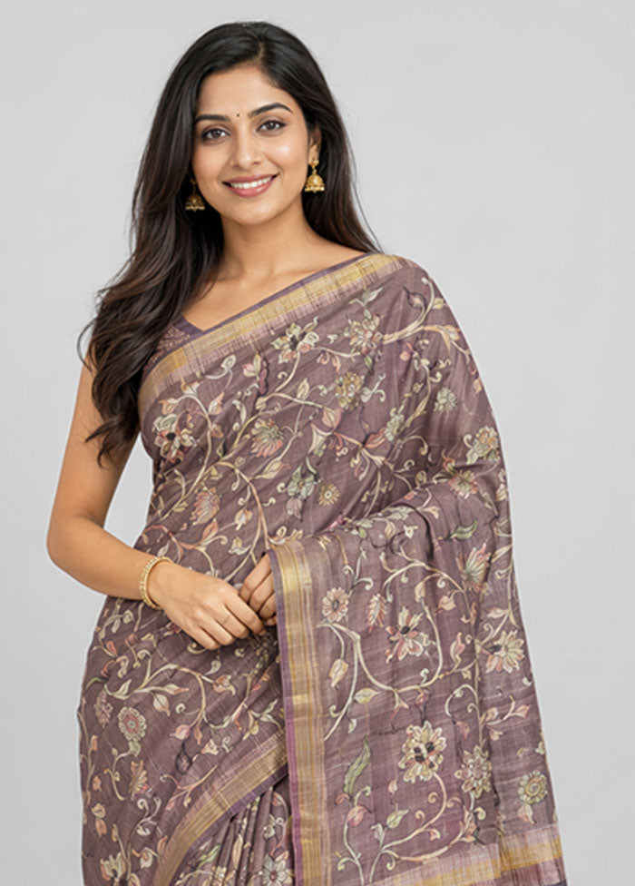 Brown Tussar Silk Saree With Blouse Piece