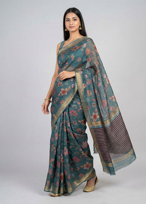 Blue Tussar Silk Saree With Blouse Piece