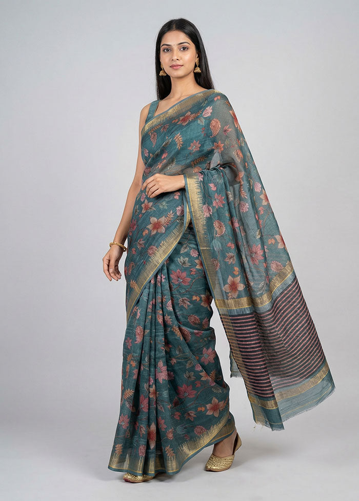Blue Tussar Silk Saree With Blouse Piece