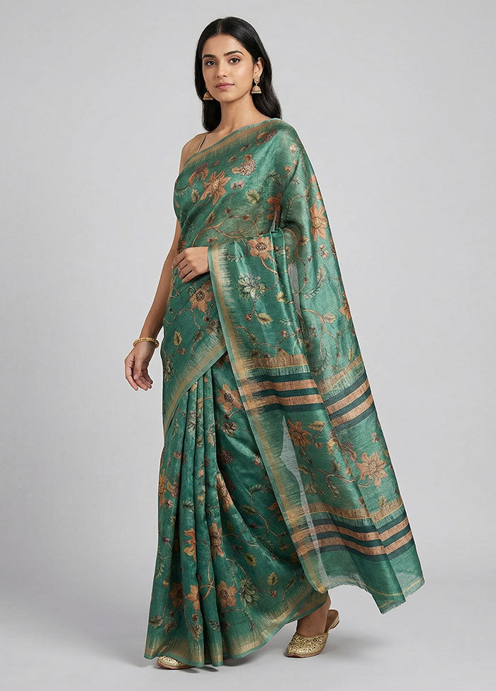 Green Tussar Silk Saree With Blouse Piece