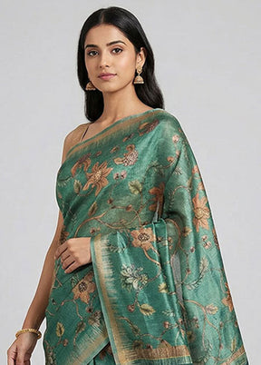 Green Tussar Silk Saree With Blouse Piece