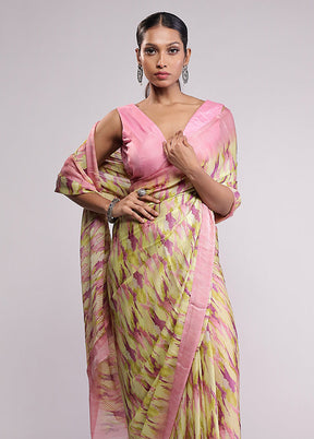 Green Chiffon Silk Saree With Blouse Piece