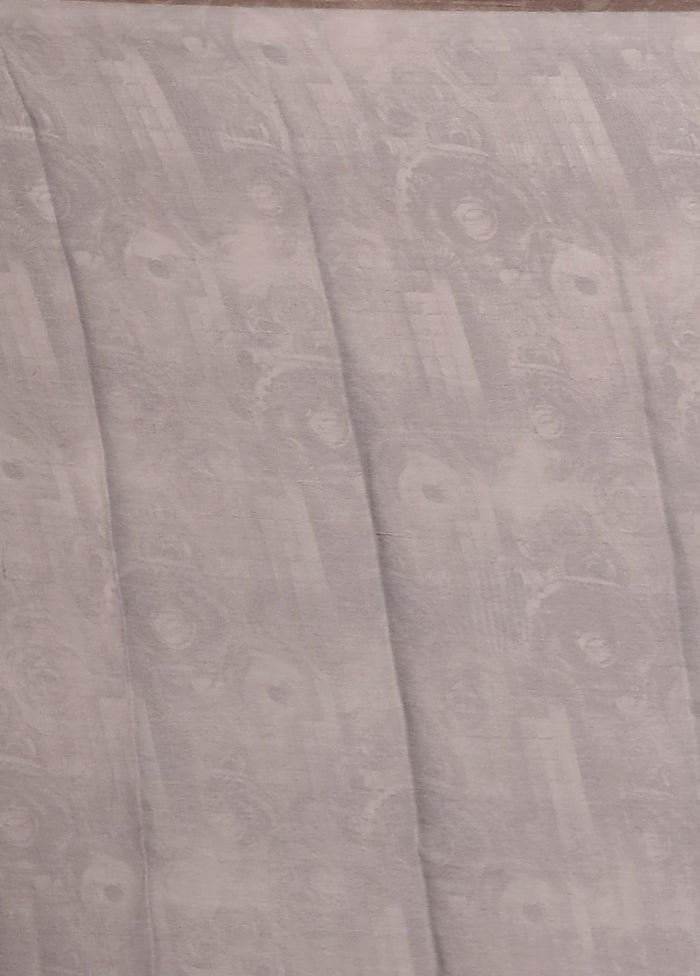 Grey Printed Silk Saree Without Blouse Piece