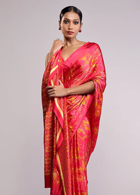 Pink Printed Silk Saree Without Blouse Piece
