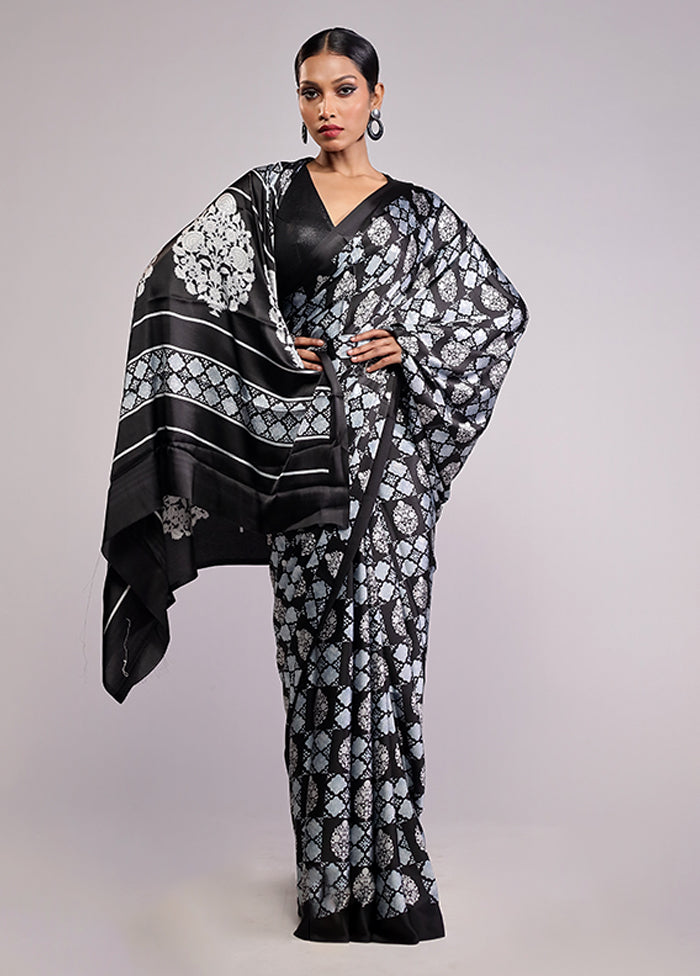 Black Printed Silk Saree With Blouse Piece